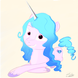 Size: 4000x4000 | Tagged: safe, artist:porcellus, izzy moonbow, pony, unicorn, g5, my little pony: a new generation, crossed arms, eyes open, happy, horn, looking at you, smiling, smiling at you, solo