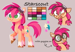 Size: 2048x1423 | Tagged: safe, artist:melodybats, sunny starscout, earth pony, pony, g5, coat markings, eye clipping through hair, eyebrows, eyebrows visible through hair, freckles, goggles, redesign, smiling, socks (coat markings), solo