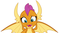 Size: 4134x2300 | Tagged: safe, artist:sketchmcreations, smolder, dragon, uprooted, dragoness, eyebrows, female, open mouth, open smile, raised eyebrow, simple background, smiling, transparent background, vector