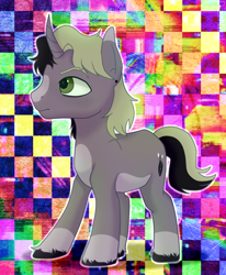 Size: 1716x2085 | Tagged: safe, artist:thatonefluffs, oc, oc only, oc:dusty record, pony, unicorn, base used, colorful, ear piercing, earring, eyebrows, grunge, jewelry, piercing, scenecore, shading, solo, unshorn fetlocks