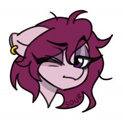 Size: 1570x1570 | Tagged: safe, artist:sickly-sour, oc, oc only, oc:burgundy chalice, pony, bust, eyebrows, eyebrows visible through hair, looking at you, one eye closed, portrait, simple background, solo, white background