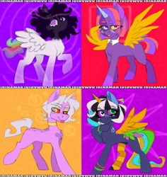 Size: 3873x4096 | Tagged: safe, artist:irinamar, oc, oc only, alicorn, pegasus, pony, unicorn, concave belly, physique difference, slender, thin