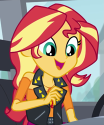 Size: 545x654 | Tagged: safe, screencap, sunset shimmer, human, driving miss shimmer, driving miss shimmer: fluttershy, equestria girls, g4, my little pony equestria girls: better together, cropped, female, geode of empathy, magical geodes, solo