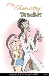Size: 669x1024 | Tagged: artist needed, safe, discord, fluttershy, human, fanfic:my chemistry teacher, g4, 2020, clothes, dilf, duo, fanfic, fanfic art, fanfic cover, female, height difference, hot for teacher, humanized, lab coat, looking at each other, looking at someone, male, ship:discoshy, shipping, shirt, sleeveless, sleeveless shirt, straight, text