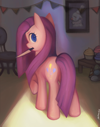 Size: 1212x1536 | Tagged: safe, artist:dumpsterdude, pinkie pie, earth pony, pony, g4, butt, female, knife, pinkamena diane pie, plot, solo