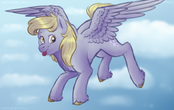 Size: 1693x1080 | Tagged: safe, artist:violetpony11, derpy hooves, pegasus, pony, g4, female, flying, solo, tongue out