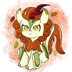 Size: 600x600 | Tagged: safe, artist:demonikpl, autumn blaze, kirin, g4, cloven hooves, female, leaves, simple background, solo, transparent background