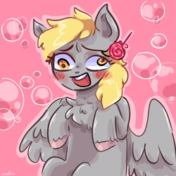 Size: 2048x2048 | Tagged: safe, artist:dmitrymemovznok, derpy hooves, pegasus, pony, g4, blushing, bubble, chest fluff, high res, smiling, solo