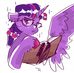 Size: 2048x2033 | Tagged: safe, artist:dmitrymemovznok, twilight sparkle, alicorn, pony, g4, book, glasses, high res, simple background, solo, twilight sparkle (alicorn), white background