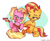 Size: 2545x2106 | Tagged: safe, artist:lummh, luster dawn, sunset shimmer, pony, unicorn, g4, aunt and niece, duo, duo female, female, guitar, high res, hoof hold, implied sunny siblings, luster dawn is starlight's and sunburst's daughter, mare, musical instrument, open mouth, parent:starlight glimmer, parent:sunburst, parents:starburst, signature, sitting, tongue out