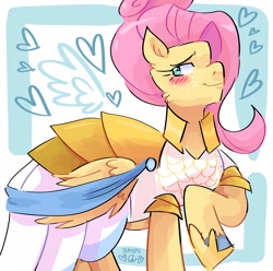 Size: 2048x2033 | Tagged: safe, artist:dmitrymemovznok, fluttershy, pegasus, pony, g4, clothes, heart, high res, smiling, smirk, solo