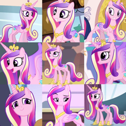 Size: 720x720 | Tagged: safe, edit, editor:megalobronia, screencap, princess cadance, alicorn, pony, a canterlot wedding, equestria games, equestria girls, g4, games ponies play, my little pony equestria girls, princess spike, the crystalling, three's a crowd, collage, colored wings, concave belly, crown, folded wings, gradient wings, hoof shoes, jewelry, peytral, regalia, slender, standing, thin, wings