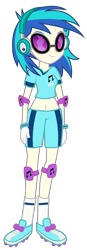 Size: 979x2812 | Tagged: safe, artist:rj-streak, dj pon-3, vinyl scratch, human, equestria girls, g4, clothes, elbow pads, headphones, knee pads, mario strikers, midriff, simple background, soccer shoes, socks, solo, sunglasses, super mario strikers, transparent background, vector, vinyl's glasses