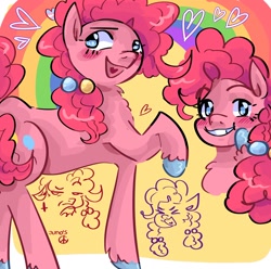 Size: 2048x2033 | Tagged: safe, artist:dmitrymemovznok, pinkie pie, earth pony, pony, g4, ><, alternate hairstyle, colored hooves, eyes closed, heart, heart tongue, high res, open mouth, smiling, solo