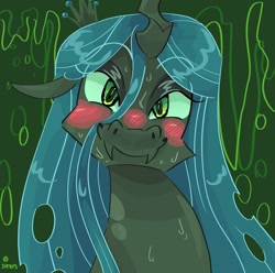 Size: 2048x2033 | Tagged: safe, artist:dmitrymemovznok, queen chrysalis, changeling, g4, blushing, fangs, high res, looking at you, solo