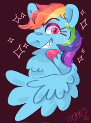 Size: 1519x2048 | Tagged: safe, artist:dmitrymemovznok, rainbow dash, pegasus, pony, g4, chest fluff, smiling, smirk, solo, teeth