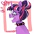 Size: 2048x2033 | Tagged: safe, artist:dmitrymemovznok, twilight sparkle, pony, unicorn, g4, alternate hairstyle, chest fluff, collar, glasses, hair bun, heart, high res, piercing, round glasses, smiling, solo, spiked collar