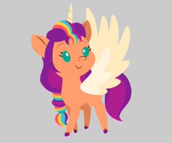 Size: 1598x1336 | Tagged: safe, artist:allisonpopick, part of a set, sunny starscout, alicorn, pony, g5, alicornified, gray background, race swap, simple background, smiling, solo, sunnycorn