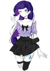Size: 589x838 | Tagged: safe, artist:rainn__1026, rarity, human, equestria girls, g4, blouse, bow, choker, clothes, cutie mark on equestria girl, fishnet stockings, looking at you, one eye closed, simple background, skirt, solo, stockings, thigh highs, white background, wink, winking at you