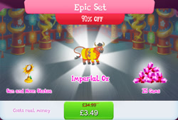 Size: 1268x856 | Tagged: safe, gameloft, steven magnet, bull, cow, g4, my little pony: magic princess, bundle, bush, clothes, cloven hooves, costs real money, english, epic set, gem, horn, lunar new year, mobile game, numbers, ox, sale, solo, text, unnamed character, unnamed cow