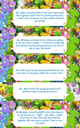 Size: 2048x3255 | Tagged: safe, gameloft, apple munchies, celena, fair way, fancypants, gilda, lily, lily valley, lord goldstone, posey shy, pound cake, spike, spitfire, starlight glimmer, sweetie belle, trixie, dragon, pony, unicorn, g4, my little pony: magic princess, apple family member, brooch, cape, clothes, dialogue, dialogue box, english, event, female, filly, foal, hat, high res, horn, implied mistmane, jewelry, lunar new year, mare, mobile game, night guard, older, older pound cake, older trixie, sailor moon, sailor moon (series), speech bubble, text, trixie's cape, trixie's hat, winged spike, wings