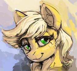 Size: 2176x2000 | Tagged: safe, artist:dimfann, applejack, earth pony, pony, g4, abstract background, bust, female, freckles, high res, mare, solo