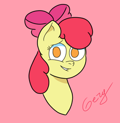 Size: 2894x2962 | Tagged: safe, artist:realgero, apple bloom, earth pony, pony, g4, female, filly, foal, high res, looking at you, pink background, simple background