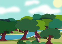 Size: 4762x3415 | Tagged: safe, artist:ponyrailartist, oc, oc only, oc:heartstring fiddler, changeling, cheerful, commission, forest, forest background, pink changeling, relaxed, river, solo, walking, water