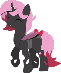 Size: 1607x1924 | Tagged: safe, artist:ponyrailartist, oc, oc only, oc:heartstring fiddler, changeling, cheerful, happy, pink changeling, simple background, solo, transparent background, walking