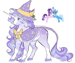 Size: 3919x3302 | Tagged: safe, artist:jhayarr23, artist:mysthooves, starlight glimmer, trixie, oc, pony, unicorn, g4, bipedal, cheek squish, cloven hooves, colored hooves, female, female focus, hat, heart, heart mark, high res, leonine tail, lesbian, looking at you, magical lesbian spawn, mare, offspring, open mouth, open smile, parent:starlight glimmer, parent:trixie, parents:startrix, raised tail, ribbon, ship:startrix, shipping, signature, simple background, smiling, solo, solo focus, squishy cheeks, tail, white background