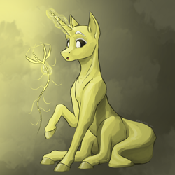 Size: 4000x4000 | Tagged: safe, artist:stardustspix, hybrid, pony, unicorn, crossover, flower, horn, magic, magic aura, monochrome, plant, ponified, rain world, raised hoof, sitting, slender, slugcat, solo, sternocleidomastoid, tail, telekinesis, thin, video game