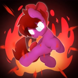 Size: 3300x3300 | Tagged: safe, artist:mochi_nation, oc, oc only, earth pony, pony, bow, commission, female, fire, glowing, glowing eyes, hair bow, mare, open mouth, solo, tail, tail bow