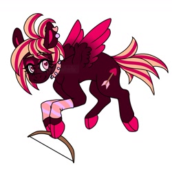 Size: 1359x1359 | Tagged: safe, artist:xwildwhirlx, oc, oc only, oc:venus, pegasus, pony, bow (weapon), clothes, cloven hooves, collar, cupid, ear piercing, eyeshadow, feminine stallion, heart, heart eyes, holiday, leg warmers, makeup, male oc, messy mane, piercing, simple background, smiling, solo, spiked collar, valentine's day, white background, wingding eyes