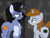 Size: 1980x1493 | Tagged: safe, artist:isaac_pony, oc, oc only, oc:littlepip, oc:shainer shrapnel shock, pony, unicorn, fallout equestria, doom, doom equestria, duo, duo female, equestria doom, fallout, female, green eyes, horn, larger female, mare, muscles, muscular female, oc x oc, pony oc, quake, shipping, show accurate, size difference, smaller female, smiling, unicorn oc