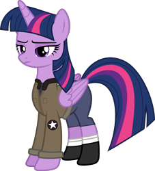 Size: 3720x4096 | Tagged: safe, artist:edy_january, artist:starryshineviolet, edit, vector edit, twilight sparkle, alicorn, pony, boots, clothes, girls und panzer, jacket, marine, marines, military, military uniform, pants, saunders, shirt, shoes, short pants, soldier, soldier pony, solo, stockings, t-shirt, thigh highs, twilight sparkle (alicorn), uniform, united states, vector