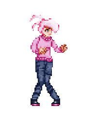 Size: 800x1000 | Tagged: safe, artist:menalia, pom (tfh), human, them's fightin' herds, animated, clothes, community related, denim, female, gif, humanized, jeans, pants, pixel art, shoes, simple background, sneakers, solo, street fighter, style emulation, sweater, transparent background