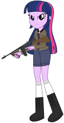 Size: 2144x4096 | Tagged: safe, artist:edy_january, artist:starryshineviolet, edit, vector edit, twilight sparkle, alicorn, human, equestria girls, angry, boots, clothes, girls und panzer, gun, jacket, link, link in description, looking at you, m1928, marine, marines, military, military uniform, pants, rage, rage face, saunders, shirt, shoes, short pants, soldier, solo, stockings, submachinegun, t-shirt, thigh highs, tommy gun, trigger discipline, triggered, twilight sparkle (alicorn), uniform, united states, vector, weapon