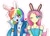 Size: 1147x826 | Tagged: safe, artist:rainn__1026, fluttershy, rainbow dash, human, equestria girls, g4, blushing, bunny ears, duo, duo female, eyebrows, eyebrows visible through hair, female, heart, lesbian, looking at you, one eye closed, open mouth, open smile, peace sign, ship:flutterdash, shipping, simple background, smiling, white background, wink, winking at you