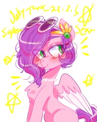 Size: 1080x1350 | Tagged: safe, artist:jully-park, pipp petals, pegasus, pony, g5, adorapipp, cute, digital art, female, jewelry, mare, necklace, simple background, skinny pipp, slender, solo, sunglasses, thin, white background