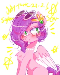 Size: 1080x1350 | Tagged: safe, alternate version, artist:jully-park, pipp petals, pegasus, pony, g5, my little pony: make your mark, adorapipp, cute, digital art, female, jewelry, mare, necklace, simple background, skinny pipp, slender, solo, sunglasses, thin, white background