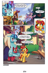 Size: 3500x5369 | Tagged: safe, artist:light262, artist:orin331, lily, lily valley, sonata dusk, sunset shimmer, vapor trail, oc, oc:alice, oc:patch, earth pony, pegasus, pony, siren, unicorn, comic:together forever, g4, bow, construction pony, hair bow, ponyville