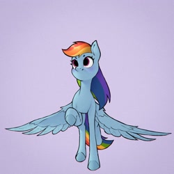 Size: 2583x2584 | Tagged: safe, artist:haku nichiya, rainbow dash, pegasus, pony, g4, extended trot pose, female, front view, high res, looking away, looking up, mare, raised hoof, raised leg, solo, spread wings, standing, wings, wings down