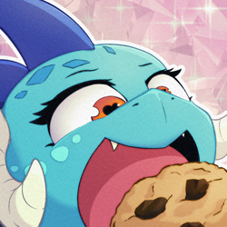 Size: 480x480 | Tagged: safe, artist:biskydraws, princess ember, dragon, g4, close-up, cookie, cute, dragoness, eating, emberbetes, female, food, heart, heart eyes, open mouth, solo, wingding eyes