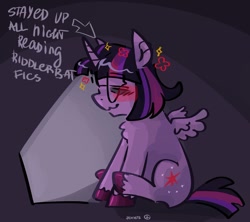 Size: 1280x1137 | Tagged: safe, artist:dmitrymemovznok, twilight sparkle, alicorn, pony, g4, chest fluff, eyes closed, glasses, shipper on deck, sitting, solo, text, twilight sparkle (alicorn)