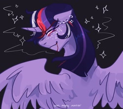 Size: 2048x1820 | Tagged: safe, artist:dmitrymemovznok, twilight sparkle, alicorn, pony, g4, blood, ear piercing, looking back, piercing, rear view, smiling, smirk, solo, twilight sparkle (alicorn)