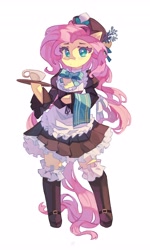 Size: 2464x4096 | Tagged: safe, artist:saxopi, fluttershy, pegasus, semi-anthro, g4, arm hooves, clothes, cute, fluttermaid, hat, maid, shyabetes, simple background, solo, white background