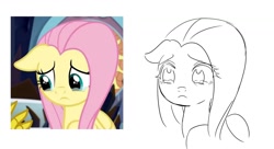 Size: 1141x621 | Tagged: safe, artist:rainn__1026, fluttershy, pegasus, pony, g4, the beginning of the end, female, floppy ears, frown, mare, redraw, sad, screencap reference, simple background, sketch, solo, teary eyes, white background