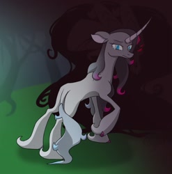 Size: 1480x1500 | Tagged: safe, artist:deacoti, fhtng th§ ¿nsp§kbl, oleander (tfh), classical unicorn, pony, unicorn, them's fightin' herds, butt, cloven hooves, community related, darkness, horn, leonine tail, plot, pure oleander, unshorn fetlocks
