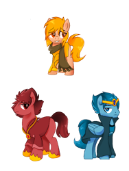 Size: 768x1024 | Tagged: safe, artist:diniarvegafinahar, part of a set, earth pony, pegasus, pony, alphabet lore, bracelet, clothes, gem, jacket, jewelry, lidded eyes, m, male, n, necklace, o, ponified, scarf, simple background, species swap, stallion, transparent background, trio, trio male, unshorn fetlocks