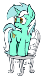 Size: 640x1146 | Tagged: safe, artist:skookz, lyra heartstrings, pony, unicorn, g4, chair, cute, female, lyrabetes, mare, simple background, solo, standing, white background